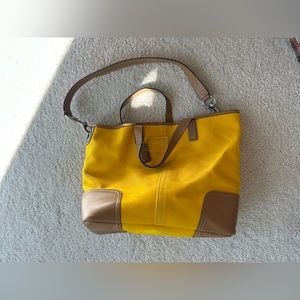 COACH YELLOW Sunflower Hadley Twill Duffel Tote Satchel Weekender Shoulder Bag
